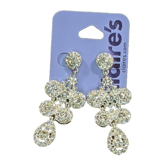 Claire's Cubic Zirconia Silver Dangle Pierced Earrings 92412-6 (New) - Picture 1 of 2